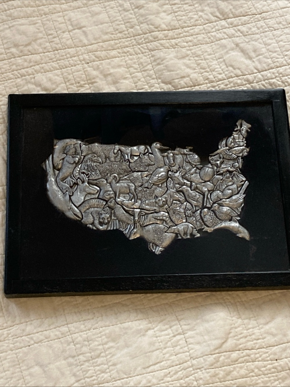 United States Pewter Cast USA 3D Animal Map By Fred Szatkowski - Rare, Retired